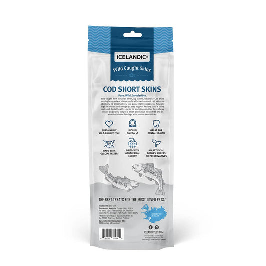 100% Wild-Caught Icelandic Cod Skin Chews for Dogs: Cod Short Skins Dog Chew (3 count)