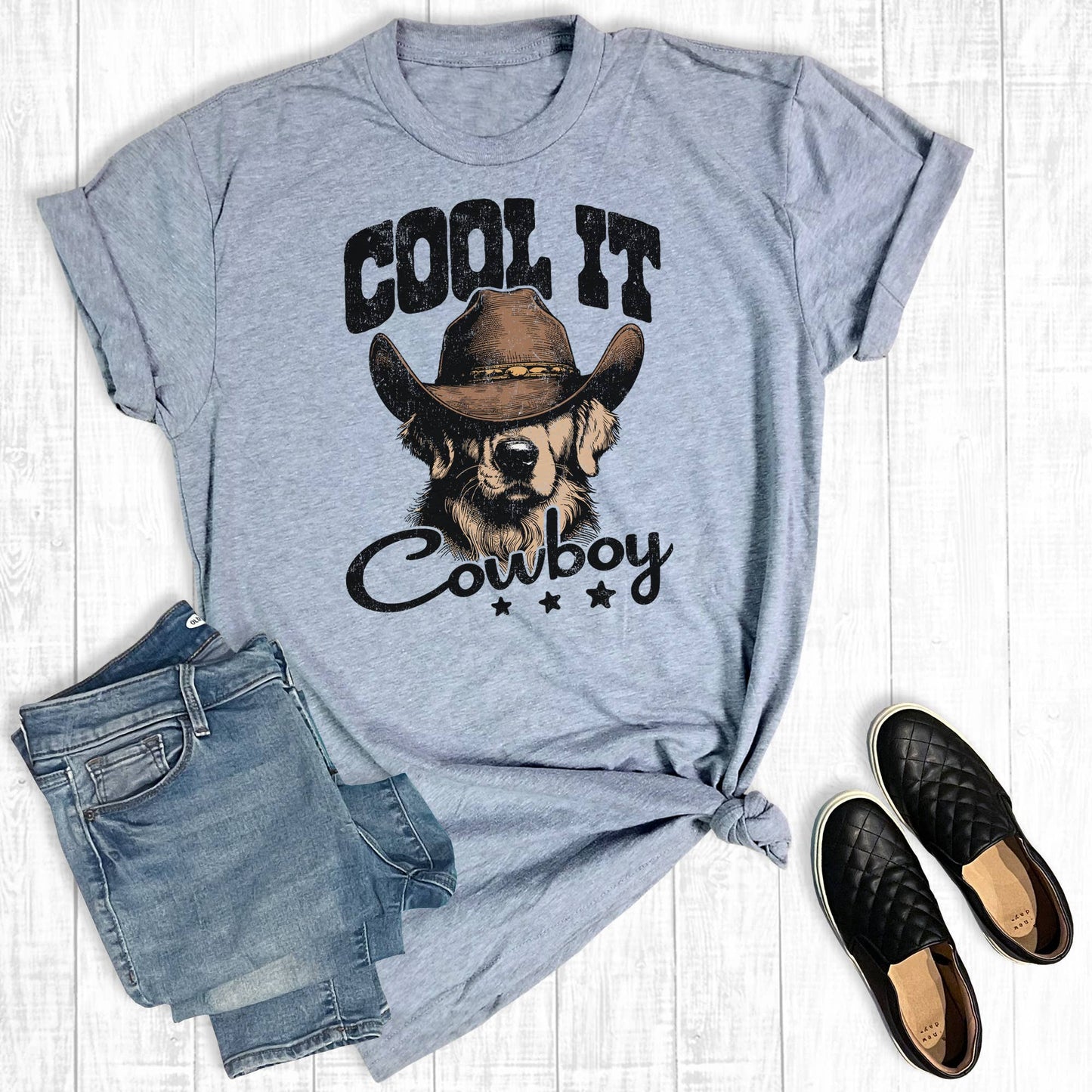 Western Funny Cool It Cowboy Dog Graphic Tee
