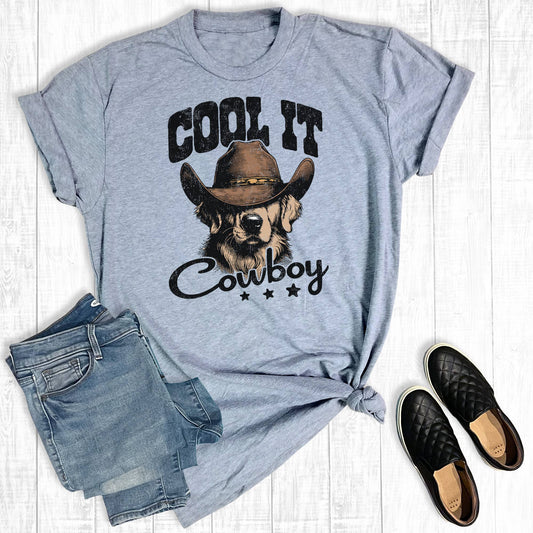 Western Funny Cool It Cowboy Dog Graphic Tee