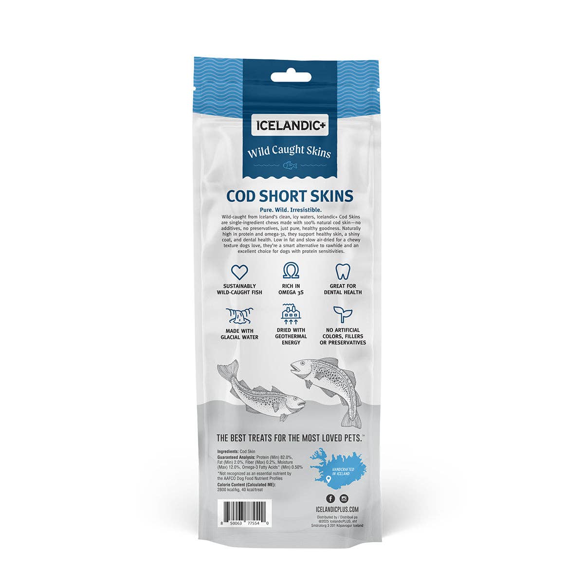 100% Wild-Caught Icelandic Cod Skin Chews for Dogs: Cod Short Skins Dog Chew (3 count)