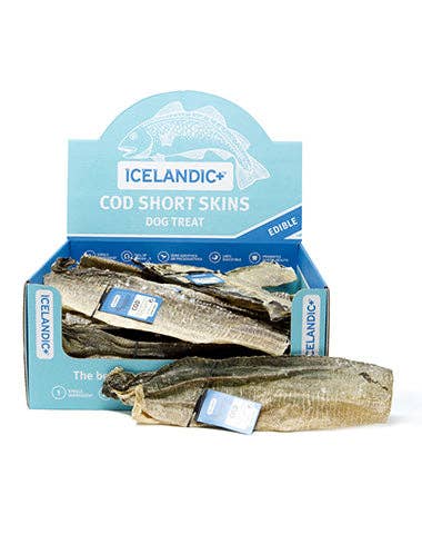 100% Wild-Caught Icelandic Cod Skin Chews for Dogs: Cod Short Skins Dog Chew (3 count)