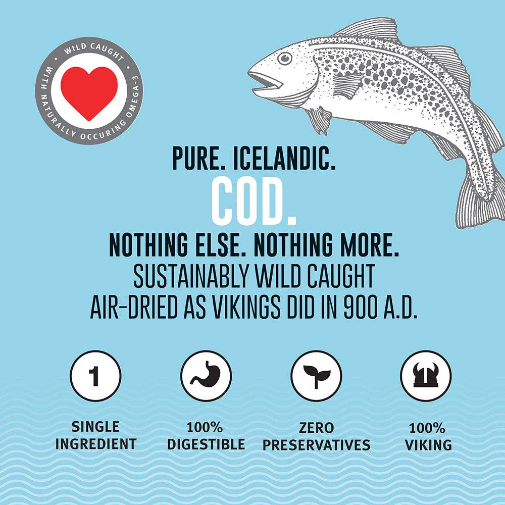 100% Wild-Caught Icelandic Cod Skin Chews for Dogs: Cod Short Skins Dog Chew (3 count)