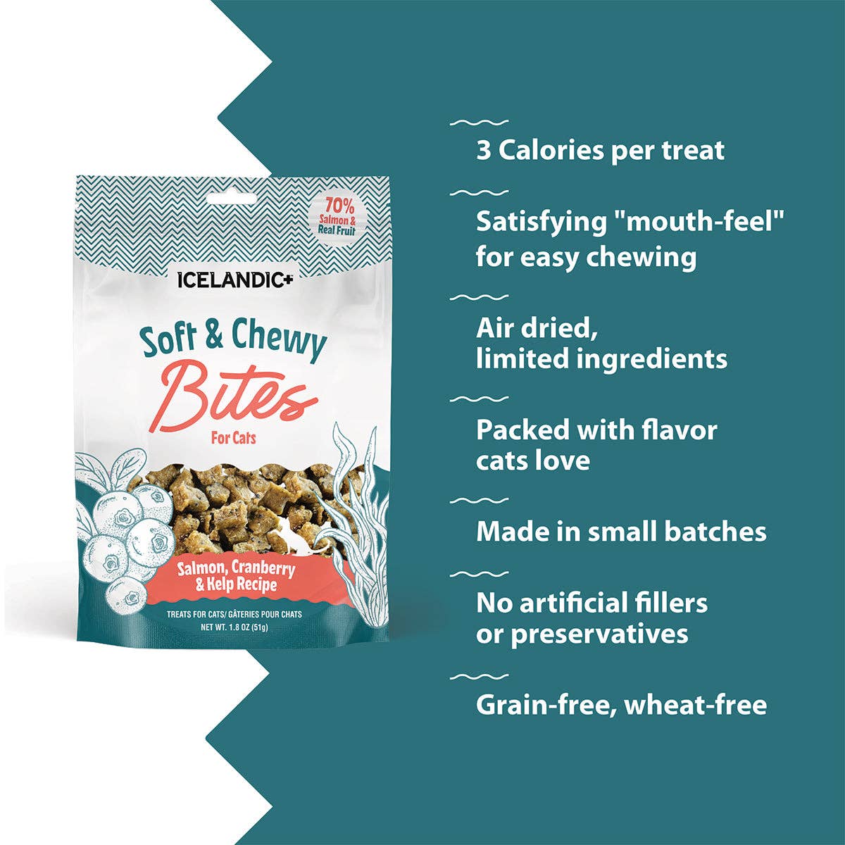 Salmon, Cranberry & Kelp Recipe Soft & Chewy Bites for Cats